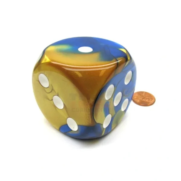 Gemini 50mm Huge Large D6 Chessex Dice, 1 Piece - Blue-Gold with White Pips - Your Source for Gaming Essentials Outlet