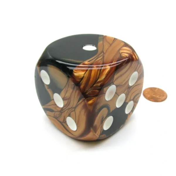 Gemini 50mm Huge Large D6 Chessex Dice, 1 Piece - Black-Copper with White Pips - Your Source for Gaming Essentials Discount