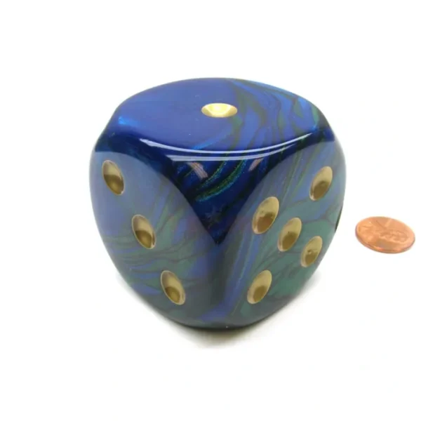 Gemini 50mm Huge Large D6 Chessex Dice, 1 Piece - Blue-Green with Gold Pips - Your Source for Gaming Essentials Clearance