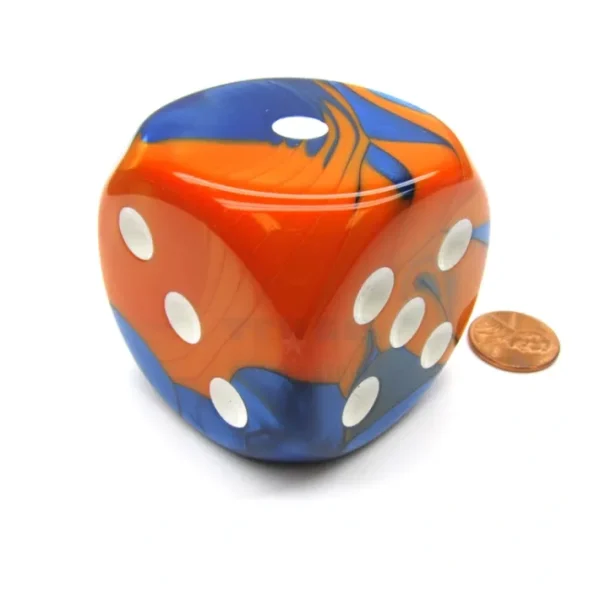 Gemini 50mm Huge Large D6 Chessex Dice, 1 Piece - Blue-Orange with White Pips - Your Source for Gaming Essentials Clearance