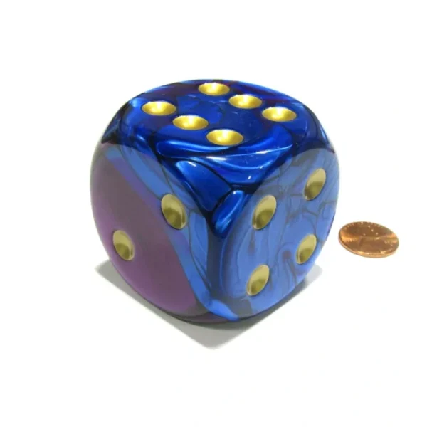 Gemini 50mm Huge Large D6 Chessex Dice, 1 Piece - Blue-Purple with Gold Pips - Your Source for Gaming Essentials Cheap