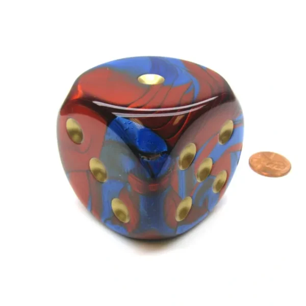 Gemini 50mm Huge Large D6 Chessex Dice, 1 Piece - Blue-Red with Gold Pips - Your Source for Gaming Essentials Online