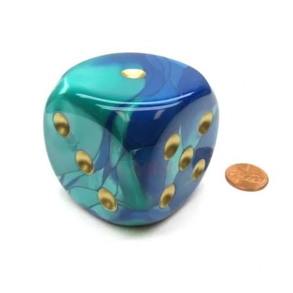 Gemini 50mm Huge Large D6 Chessex Dice, 1 Piece - Blue-Teal with Gold Pips - Your Source for Gaming Essentials Cheap