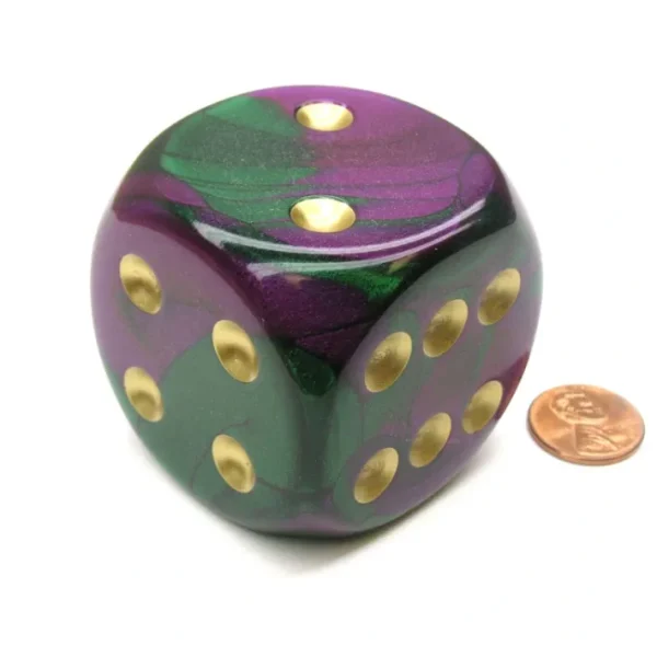 Gemini 50mm Huge Large D6 Chessex Dice, 1 Piece - Green-Purple with Gold Pips - Your Source for Gaming Essentials Flash Sale