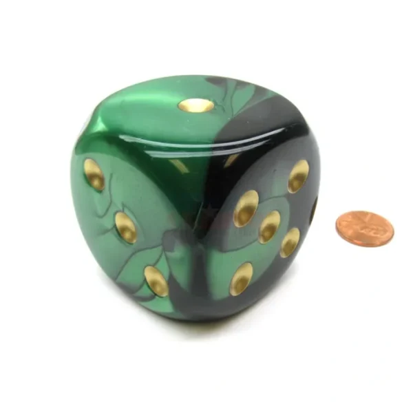 Gemini 50mm Huge Large D6 Chessex Dice, 1 Piece - Black-Green with Gold Pips - Your Source for Gaming Essentials Discount