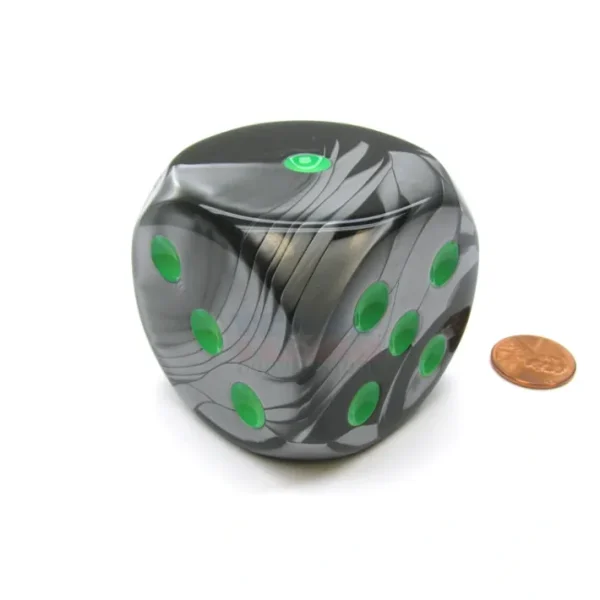 Gemini 50mm Huge Large D6 Chessex Dice, 1 Piece - Black-Grey with Green Pips - Your Source for Gaming Essentials Discount