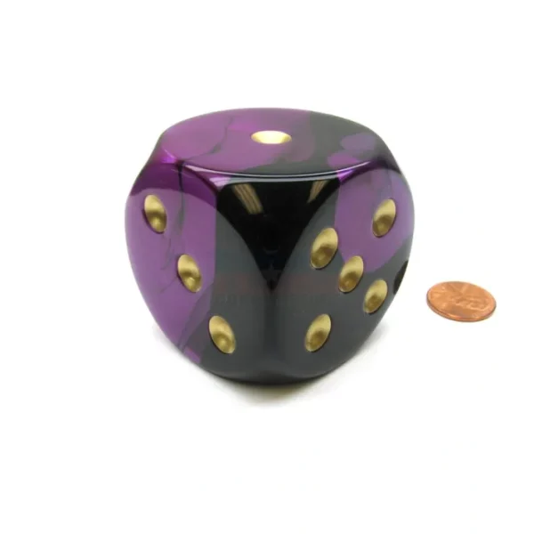 Gemini 50mm Huge Large D6 Chessex Dice, 1 Piece - Black-Purple with Gold Pips - Your Source for Gaming Essentials Hot