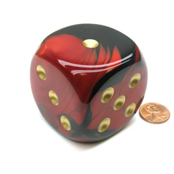 Gemini 50mm Huge Large D6 Chessex Dice, 1 Piece - Black-Red with Gold Pips - Your Source for Gaming Essentials Outlet