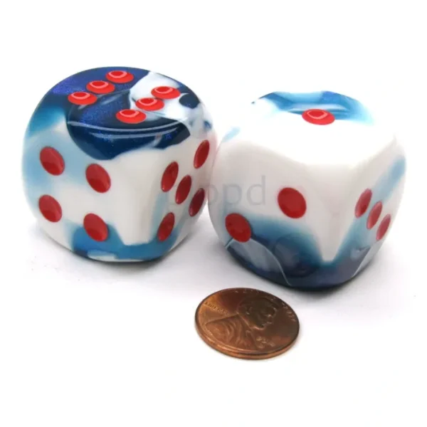 Gemini 30mm Large D6 Chessex Dice, 2 Pieces - Astral Blue with Red Pips - Your Source for Gaming Essentials Cheap
