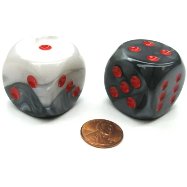 Gemini 30mm Large D6 Chessex Dice, 2 Pieces - Black-White with Red Pips - Your Source for Gaming Essentials Best