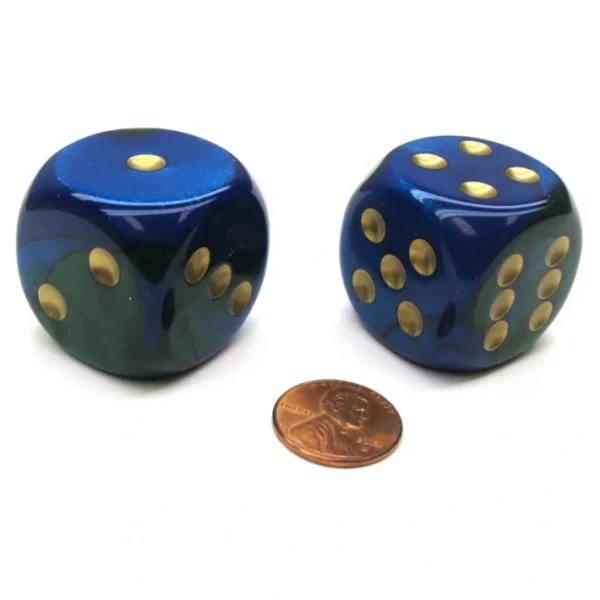 Gemini 30mm Large D6 Chessex Dice, 2 Pieces - Blue-Green with Gold Pips - Your Source for Gaming Essentials Best Sale