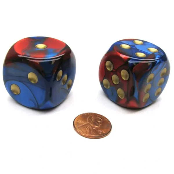 Gemini 30mm Large D6 Chessex Dice, 2 Pieces - Blue-Red with Gold Pips - Your Source for Gaming Essentials Best