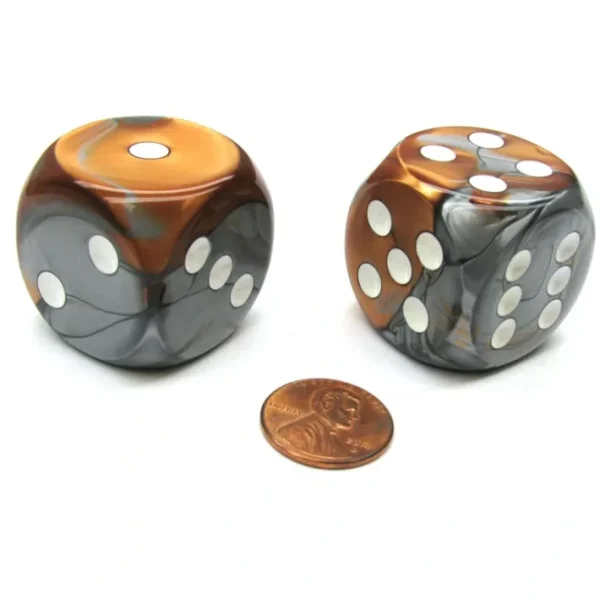 Gemini 30mm Large D6 Chessex Dice, 2 Pieces - Copper-Steel with White Pips - Your Source for Gaming Essentials Hot