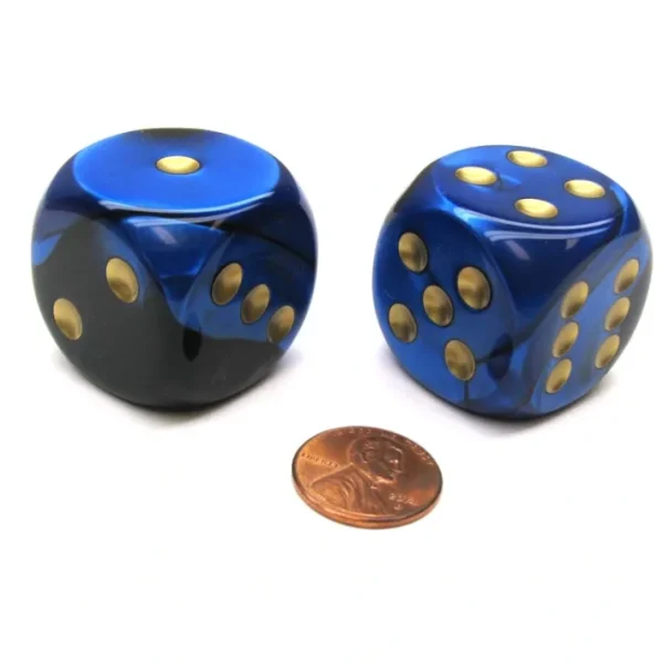 Gemini 30mm Large D6 Chessex Dice, 2 Pieces - Black-Blue with Gold Pips - Your Source for Gaming Essentials Fashion