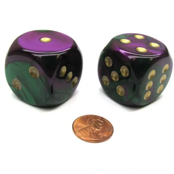 Gemini 30mm Large D6 Chessex Dice, 2 Pieces - Green-Purple with Gold Pips - Your Source for Gaming Essentials Best