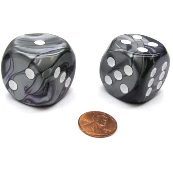 Gemini 30mm Large D6 Chessex Dice, 2 Pieces - Purple-Steel with White Pips - Your Source for Gaming Essentials Clearance