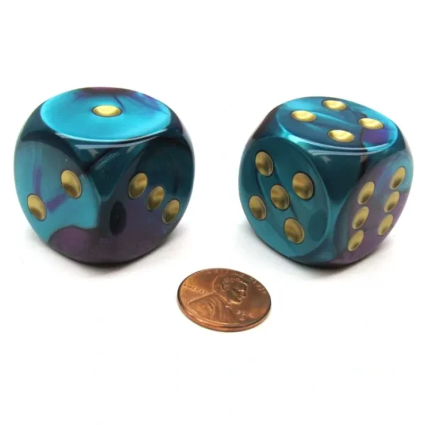 Gemini 30mm Large D6 Chessex Dice, 2 Pieces - Purple-Teal with Gold Pips - Your Source for Gaming Essentials Discount