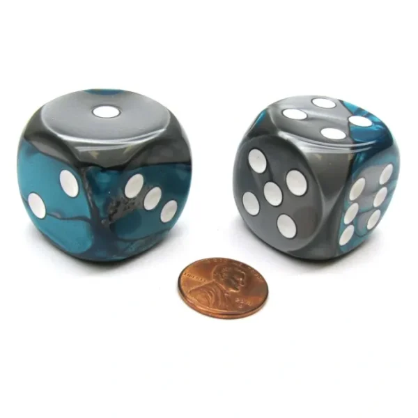 Gemini 30mm Large D6 Chessex Dice, 2 Pieces - Steel-Teal with White Pips - Your Source for Gaming Essentials Shop