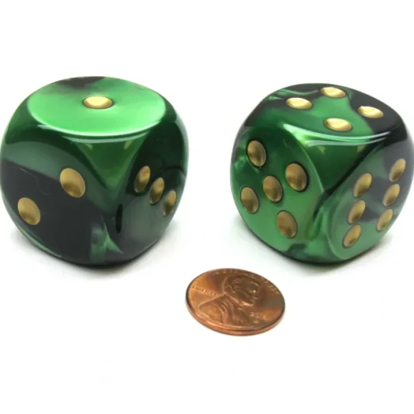 Gemini 30mm Large D6 Chessex Dice, 2 Pieces - Black-Green with Gold Pips - Your Source for Gaming Essentials Best