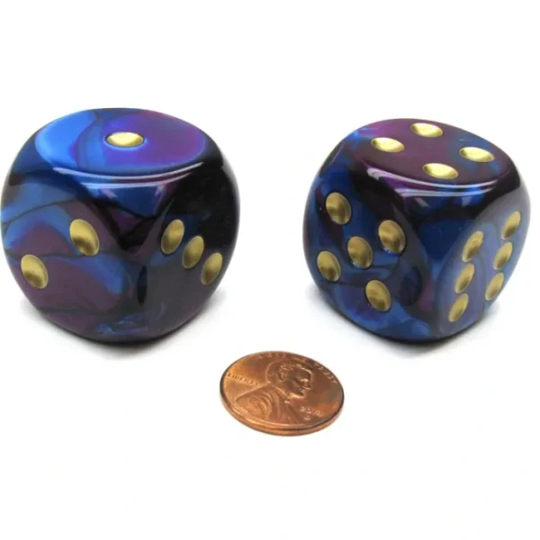 Gemini 30mm Large D6 Chessex Dice, 2 Pieces - Blue-Purple with Gold Pips - Your Source for Gaming Essentials Best