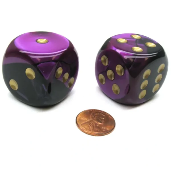 Gemini 30mm Large D6 Chessex Dice, 2 Pieces - Black-Purple with Gold Pips - Your Source for Gaming Essentials Best