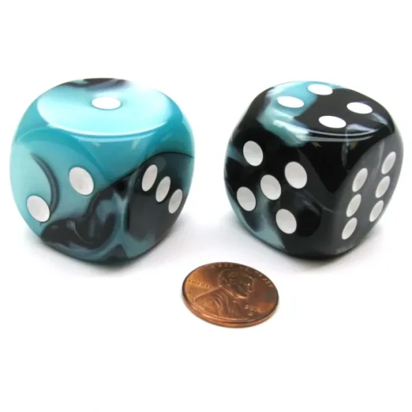 Gemini 30mm Large D6 Chessex Dice, 2 Pieces - Black-Shell with White Pips - Your Source for Gaming Essentials Online
