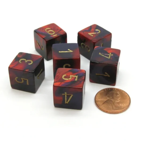 Gemini 15mm 6-Sided D6 Numbered Chessex Dice, 6 Pieces - Purple-Red with Gold - Your Source for Gaming Essentials Store