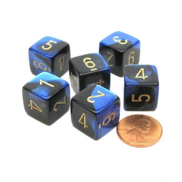 Gemini 15mm 6-Sided D6 Numbered Chessex Dice, 6 Pieces - Black-Blue with Gold - Your Source for Gaming Essentials Cheap