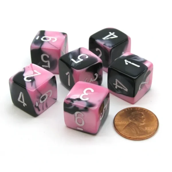 Gemini 15mm 6-Sided D6 Numbered Chessex Dice, 6 Pieces - Black-Pink with White - Your Source for Gaming Essentials Hot