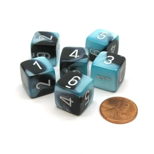 Gemini 15mm 6-Sided D6 Numbered Chessex Dice, 6 Pieces - Black-Shell with White - Your Source for Gaming Essentials Discount