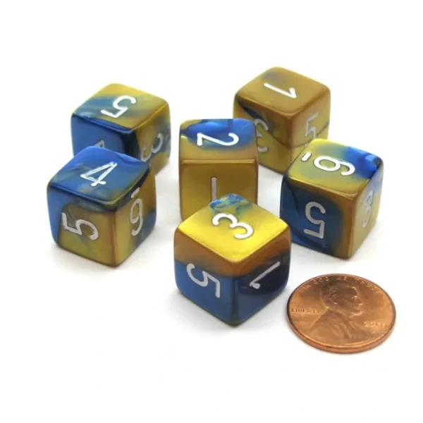 Gemini 15mm 6-Sided D6 Numbered Chessex Dice, 6 Pieces - Blue-Gold with White - Your Source for Gaming Essentials Cheap