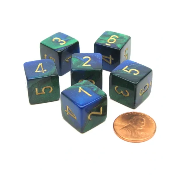 Gemini 15mm 6-Sided D6 Numbered Chessex Dice, 6 Pieces - Blue-Green with Gold - Your Source for Gaming Essentials New
