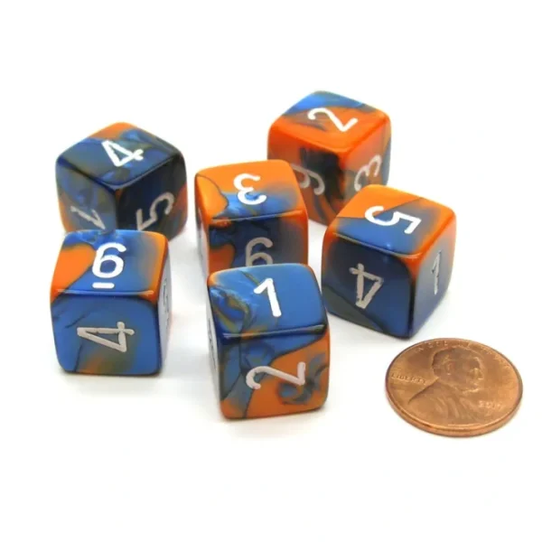 Gemini 15mm 6-Sided D6 Numbered Chessex Dice, 6 Pieces - Blue-Orange with White - Your Source for Gaming Essentials Outlet