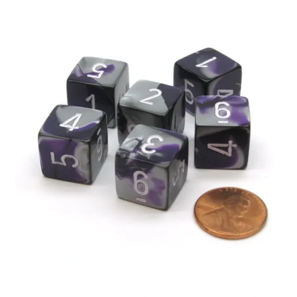 Gemini 15mm 6-Sided D6 Numbered Chessex Dice, 6 Pieces - Purple-Steel with White - Your Source for Gaming Essentials Discount