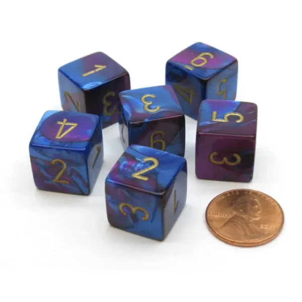 Gemini 15mm 6-Sided D6 Numbered Chessex Dice, 6 Pieces - Blue-Purple with Gold - Your Source for Gaming Essentials Store