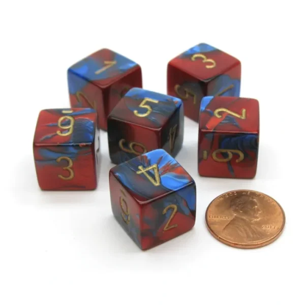 Gemini 15mm 6-Sided D6 Numbered Chessex Dice, 6 Pieces - Blue-Red with Gold - Your Source for Gaming Essentials Cheap