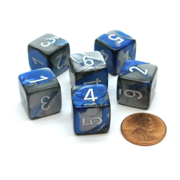 Gemini 15mm 6-Sided D6 Numbered Chessex Dice, 6 Pieces - Blue-Steel with White - Your Source for Gaming Essentials Online