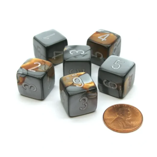 Gemini 15mm 6-Sided D6 Numbered Chessex Dice, 6 Pieces - Copper-Steel with White - Your Source for Gaming Essentials Cheap