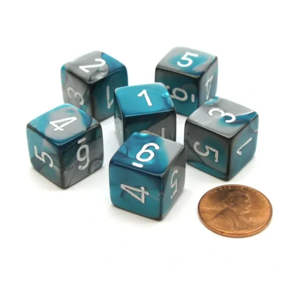 Gemini 15mm 6-Sided D6 Numbered Chessex Dice, 6 Pieces - Steel-Teal with White - Your Source for Gaming Essentials Cheap