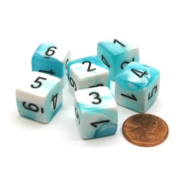 Gemini 15mm 6-Sided D6 Numbered Chessex Dice, 6 Pieces - Teal-White with Black - Your Source for Gaming Essentials Best Sale