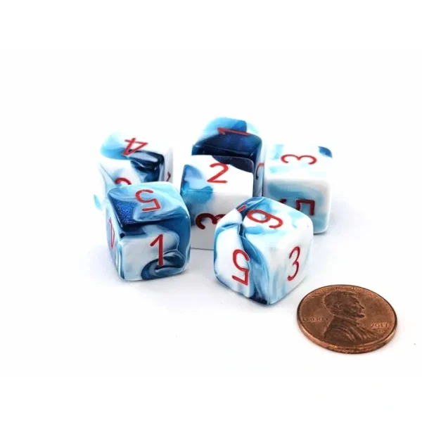 Gemini 15mm 6-Sided D6 Numbered Dice, 6 Pieces - Astral Blue-White with Red - Your Source for Gaming Essentials New