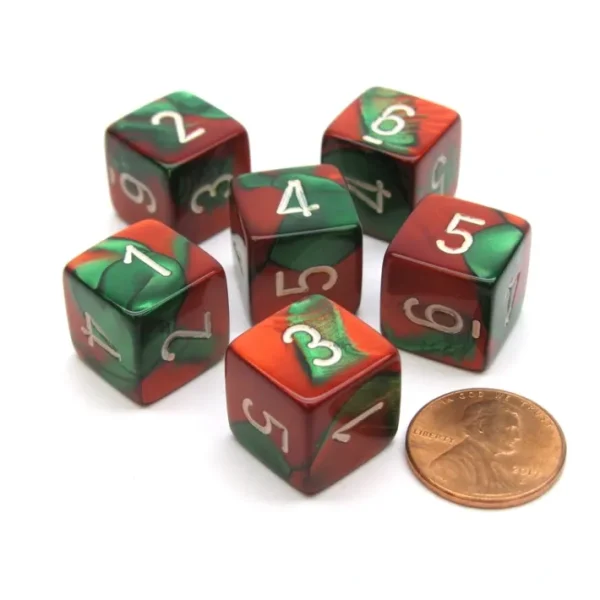 Gemini 15mm 6-Sided D6 Numbered Chessex Dice, 6 Pieces - Green-Red with White - Your Source for Gaming Essentials Sale