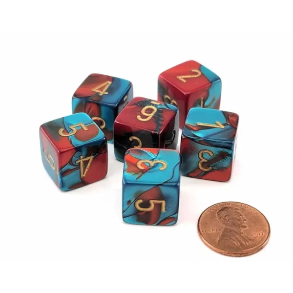 Gemini 15mm 6-Sided D6 Numbered Dice, 6 Pieces - Red-Teal with Gold Numbers - Your Source for Gaming Essentials Best Sale