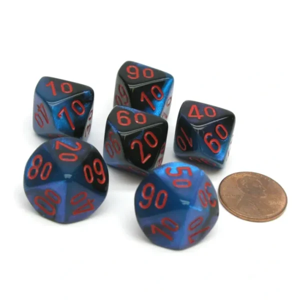 Gemini 16mm Tens D10 (00-90) Chessex Dice, 6 Pieces - Black-Starlight with Red - Your Source for Gaming Essentials Store