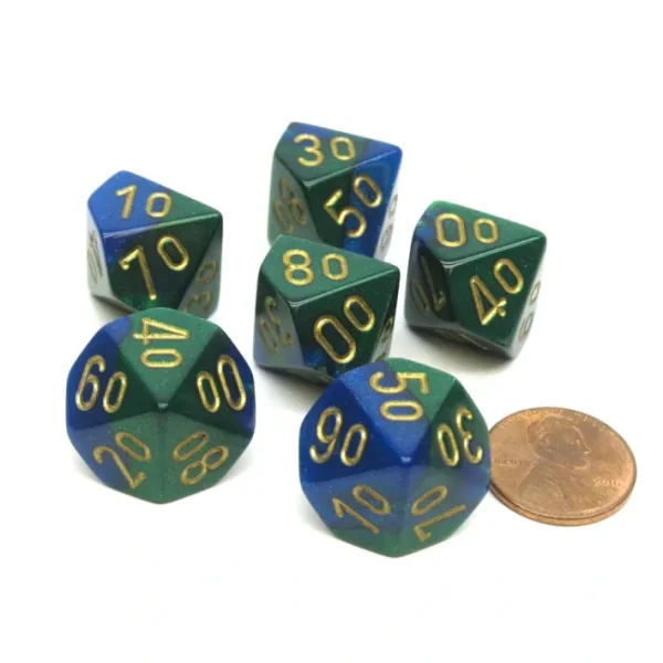 Gemini 16mm Tens D10 (00-90) Dice, 6 Pieces - Blue-Green with Gold Numbers - Your Source for Gaming Essentials Best Sale
