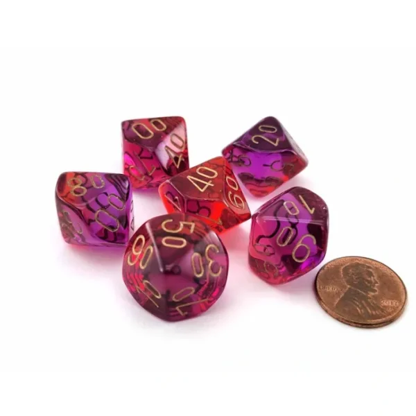Gemini 16mm Tens D10 Dice, 6 Pieces - Translucent Red-Violet with Gold - Your Source for Gaming Essentials Online