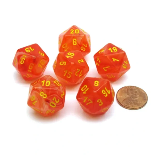 Ghostly 20 Sided D20 Chessex Dice, 6 Pieces - Orange with Yellow Numbers - Your Source for Gaming Essentials Hot