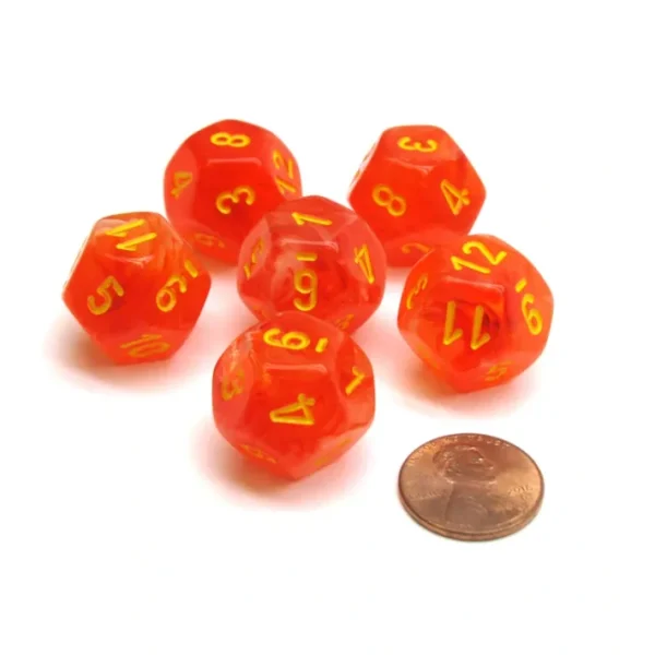 Ghostly Glow 18mm 12 Sided D12 Chessex Dice, 6 Pieces - Orange with Yellow - Your Source for Gaming Essentials New