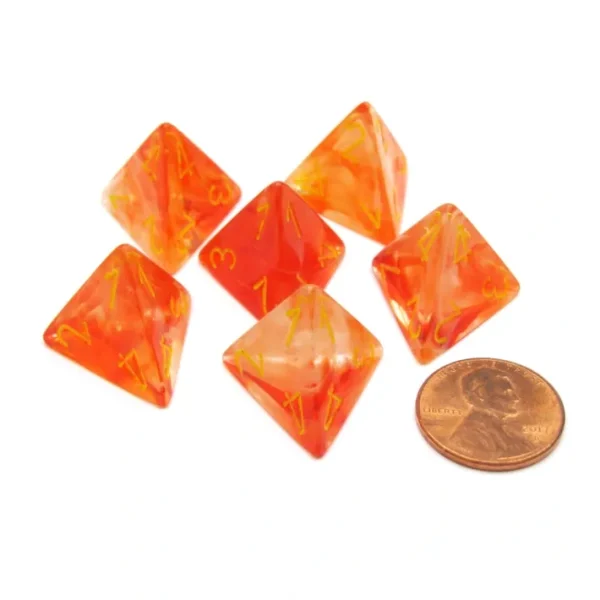 Ghostly Glow 18mm 4 Sided D4 Chessex Dice, 6 Pieces - Orange with Yellow - Your Source for Gaming Essentials Outlet