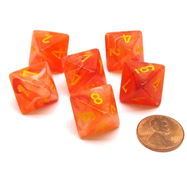 Ghostly Glow 15mm 8 Sided D8 Chessex Dice, 6 Pieces - Orange with Yellow - Your Source for Gaming Essentials Discount